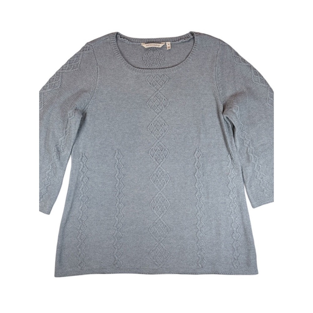Soft Surroundings Sweater Women M Gray Diamond Knit Silk Cashmere 3/4 Sleeve